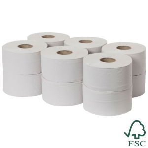 2 Ply Soft White Mini Jumbo Toilet Rolls, 6cm Core