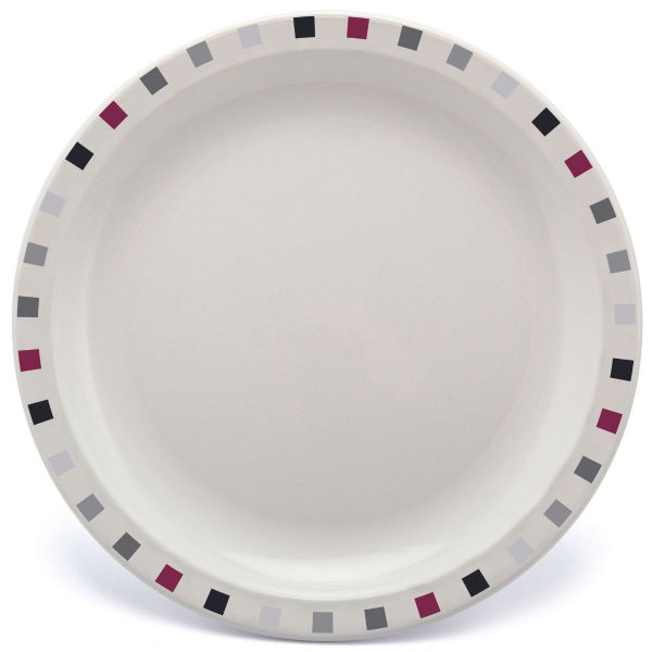 23cm Plate With Patterned Rim, Burgundy, Grey & Black Squares